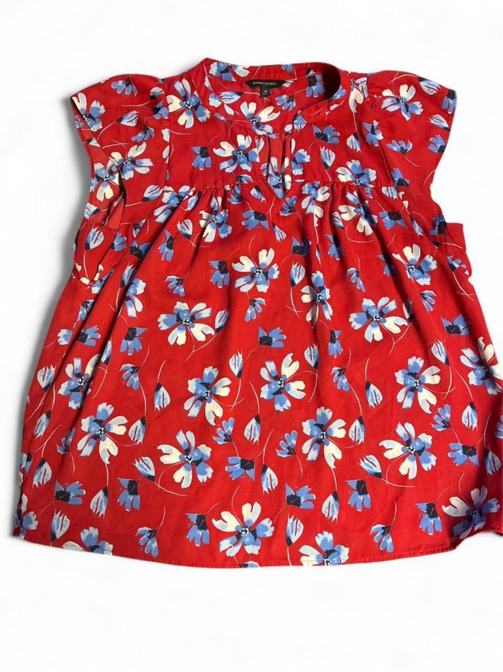 Banana Republic Red Floral Cap Sleeve Blouse